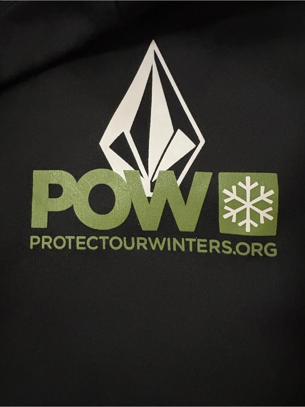 Volcom Black Hooded Crewneck with Green POW Logo and Gray Trim